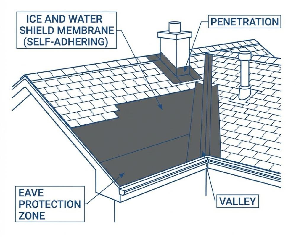 Ice Dam Formation & Water Backup Diagram